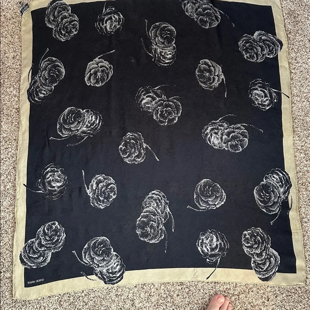 Giorgio Armani Black and Cream Floral Silk Scarf